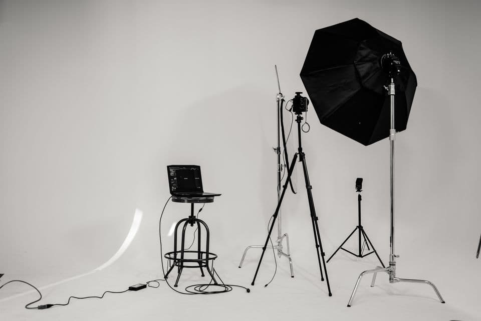 A photo studio set up for a product shoot